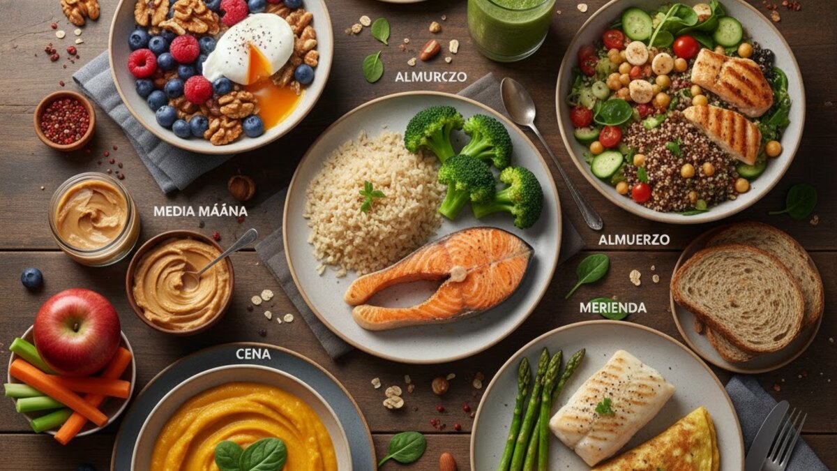 Cuaderno con distintos objetivos alimentarios y medidas de progreso realistas