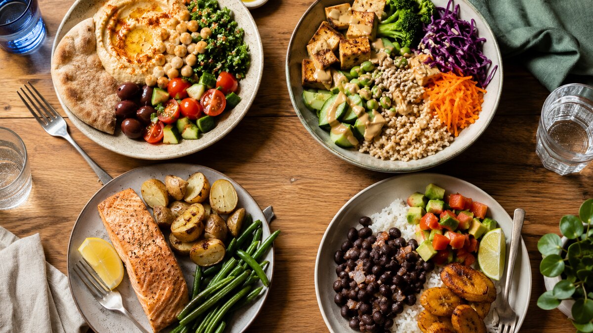 Distintas familias de alimentos agrupadas para explicar varias clasificaciones dietéticas