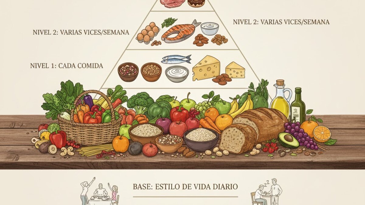 Representación práctica del patrón mediterráneo con base vegetal y fuentes variadas