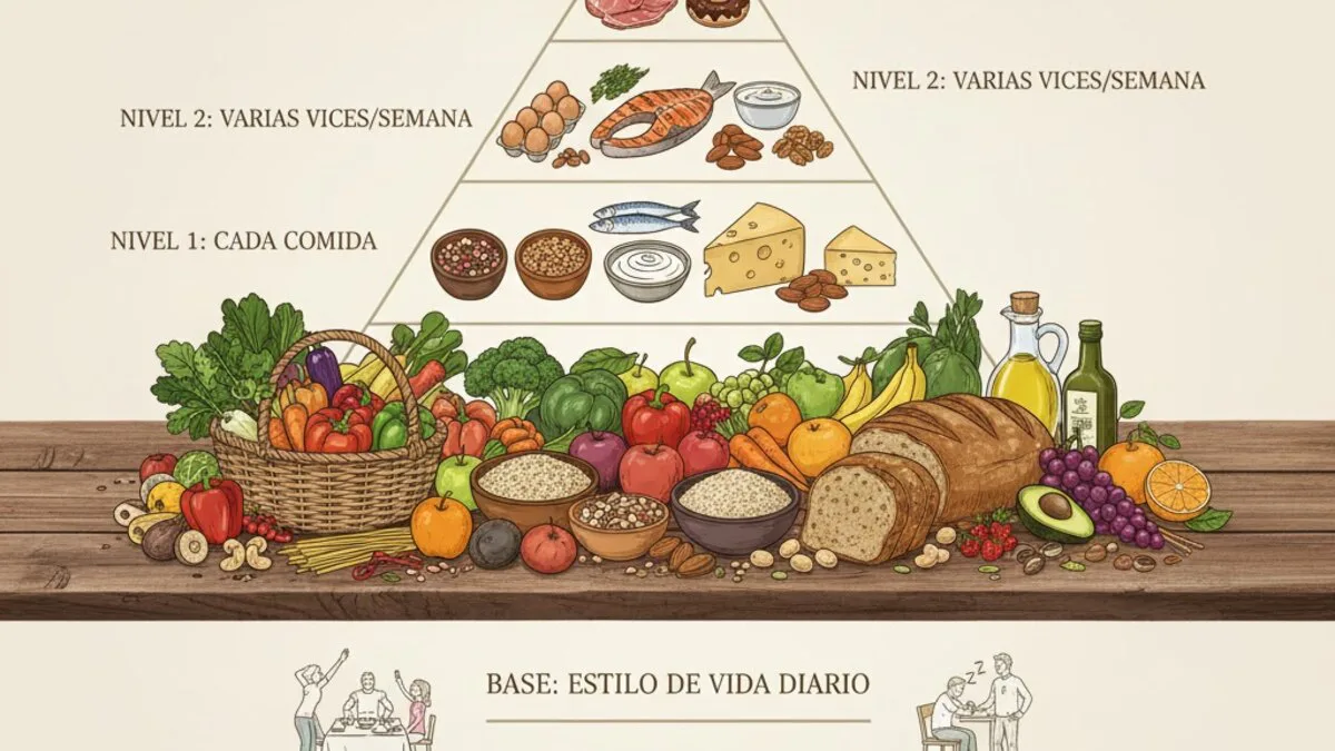Representación práctica del patrón mediterráneo con base vegetal y fuentes variadas