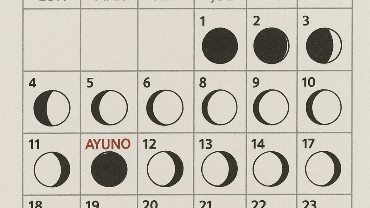 Calendario lunar junto a horarios de comida presentado de forma neutral