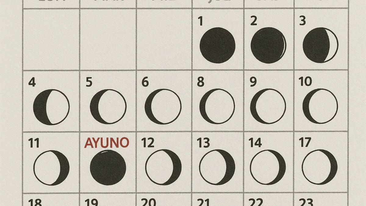 Calendario lunar junto a horarios de comida presentado de forma neutral