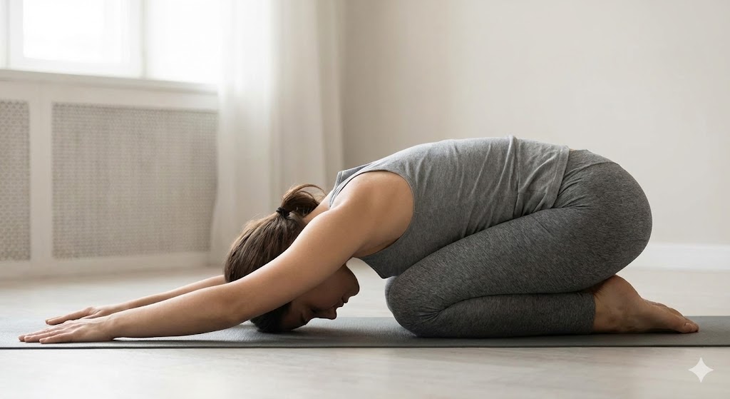 Postura de niño como ejemplo de rango adaptable en yoga