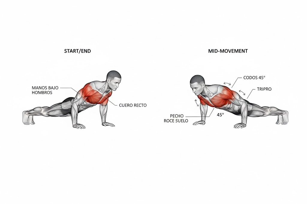 Persona realizando flexiones en el suelo con el cuerpo alineado