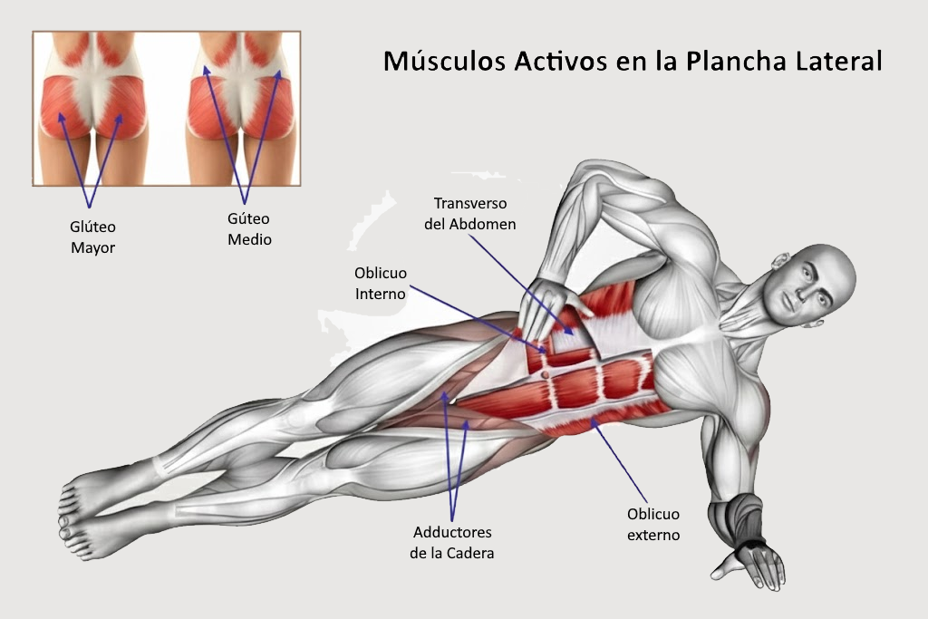 Persona realizando una plancha lateral sobre antebrazo