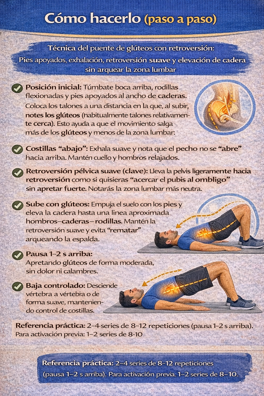 Referencia de control de pelvis en ejercicio tumbado.