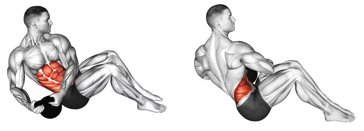 Persona realizando Russian Twist con el torso inclinado y el core activo