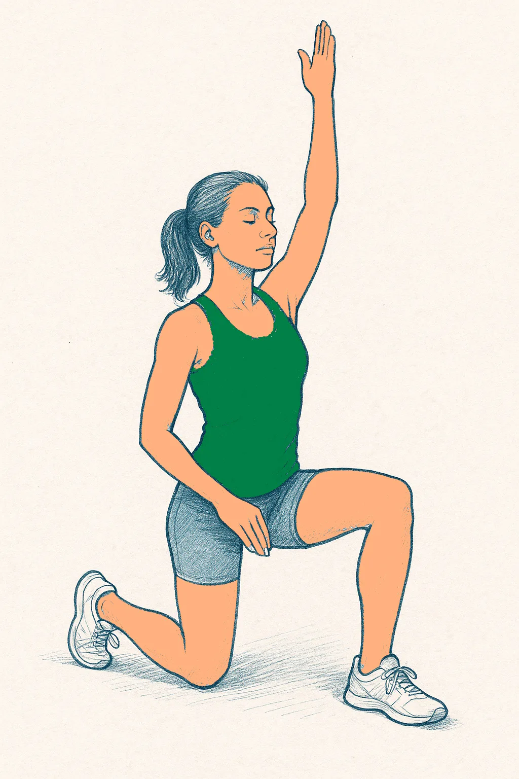 Zancada de flexor de cadera con elevación del brazo