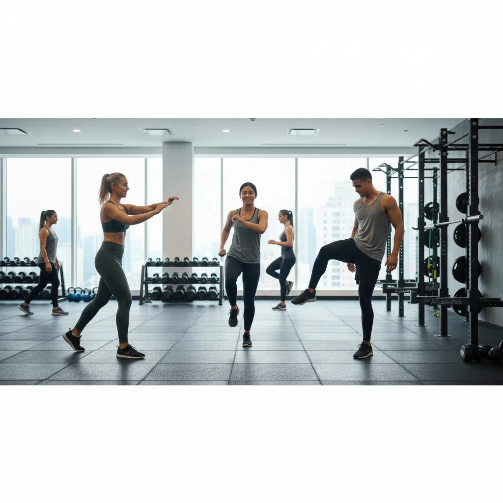 Grupo realizando movimientos dinámicos antes de entrenar fuerza