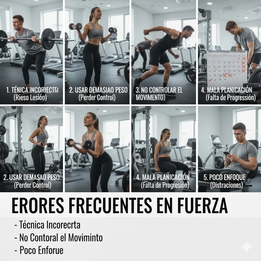 Errores frecuentes observados durante distintos ejercicios de fuerza