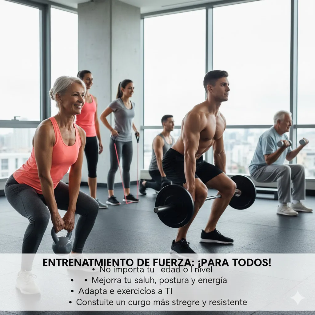 Personas de diferentes edades realizando ejercicios de fuerza adaptados