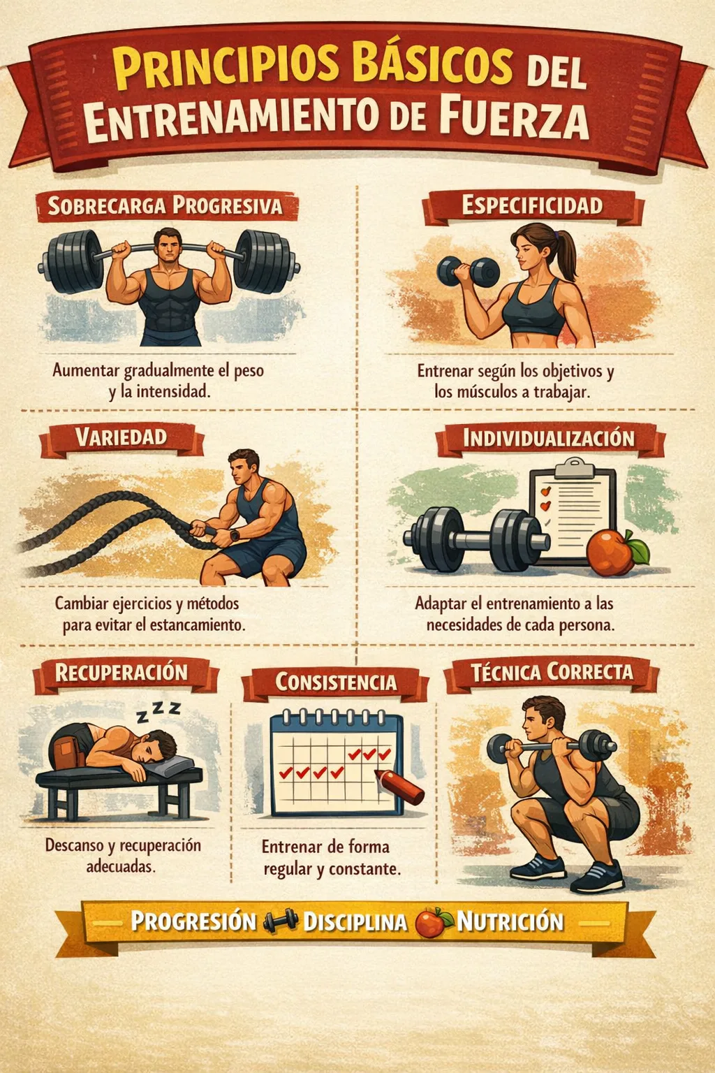 Infografía sobre principios generales del entrenamiento de fuerza