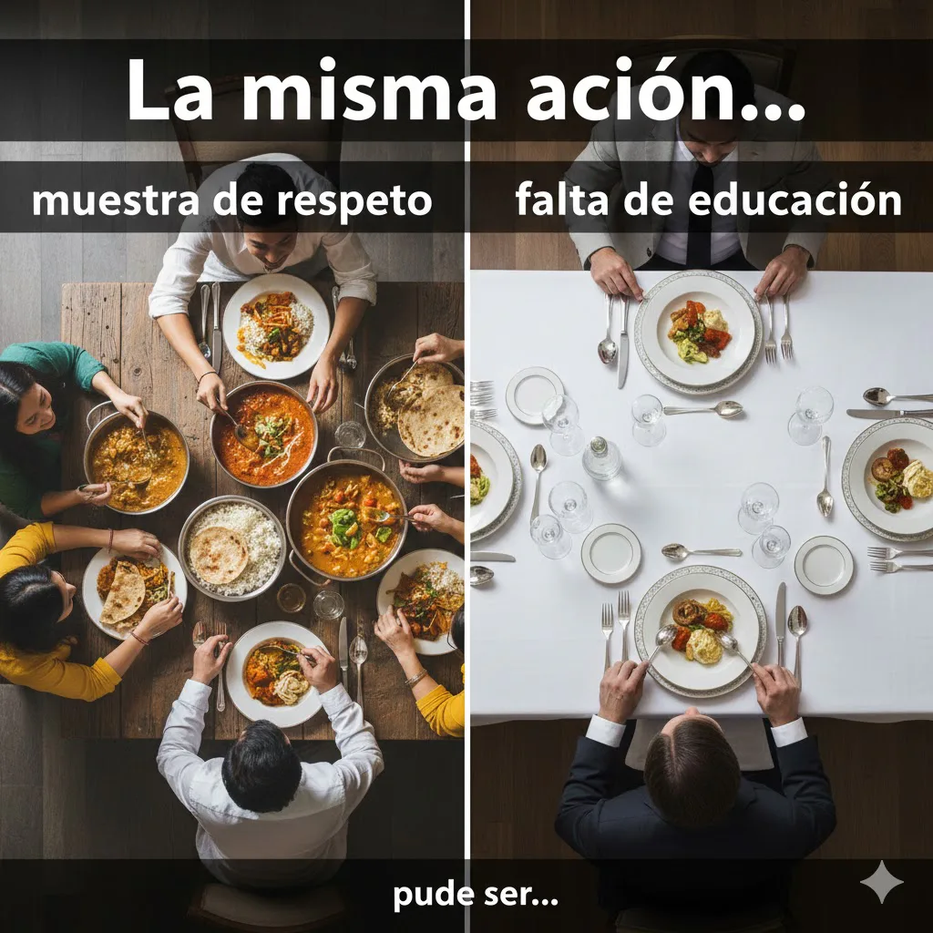 Mesa con diferentes formas de servir y compartir alimentos