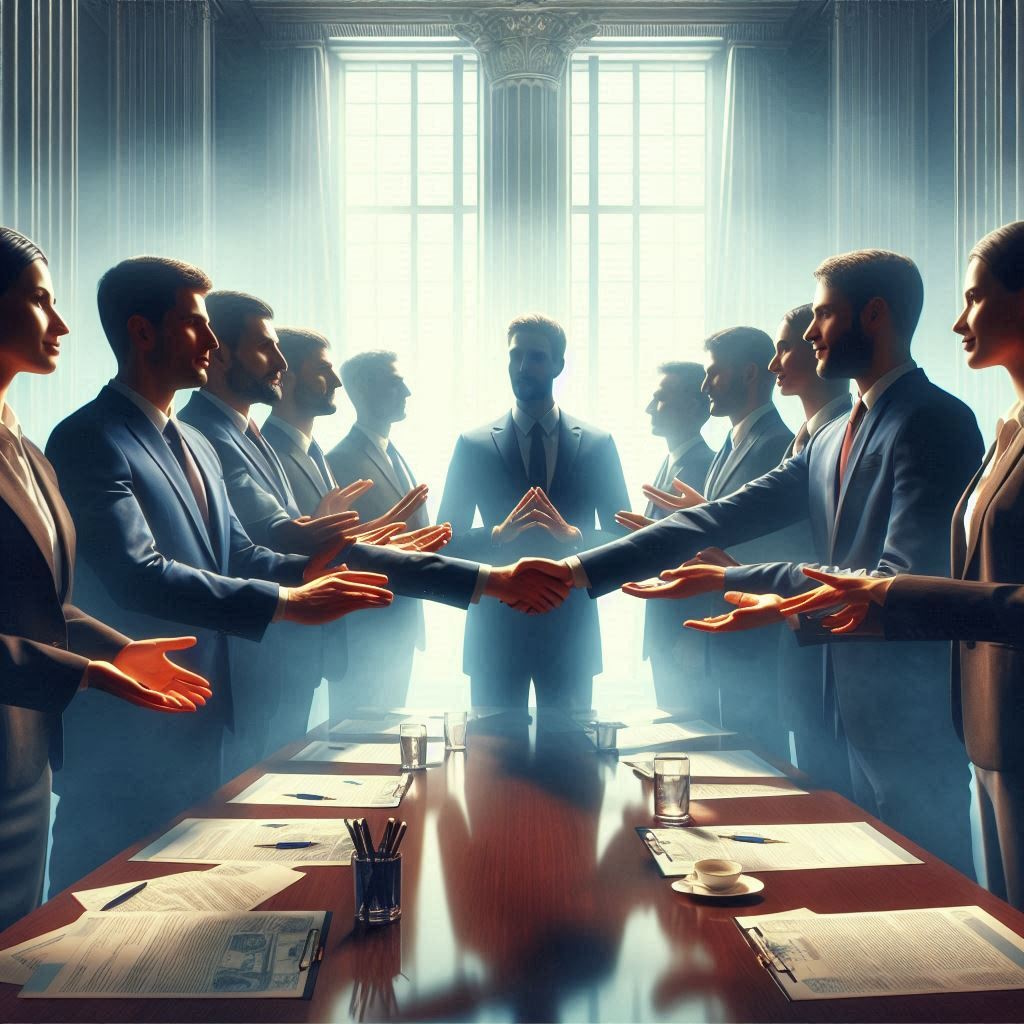 Reunión formal alrededor de una mesa