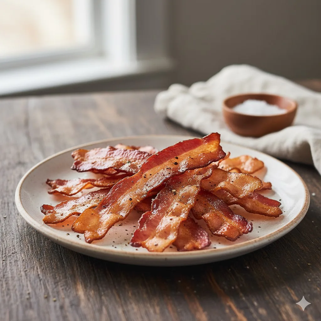 Bacon crujiente escurrido y listo para servir
