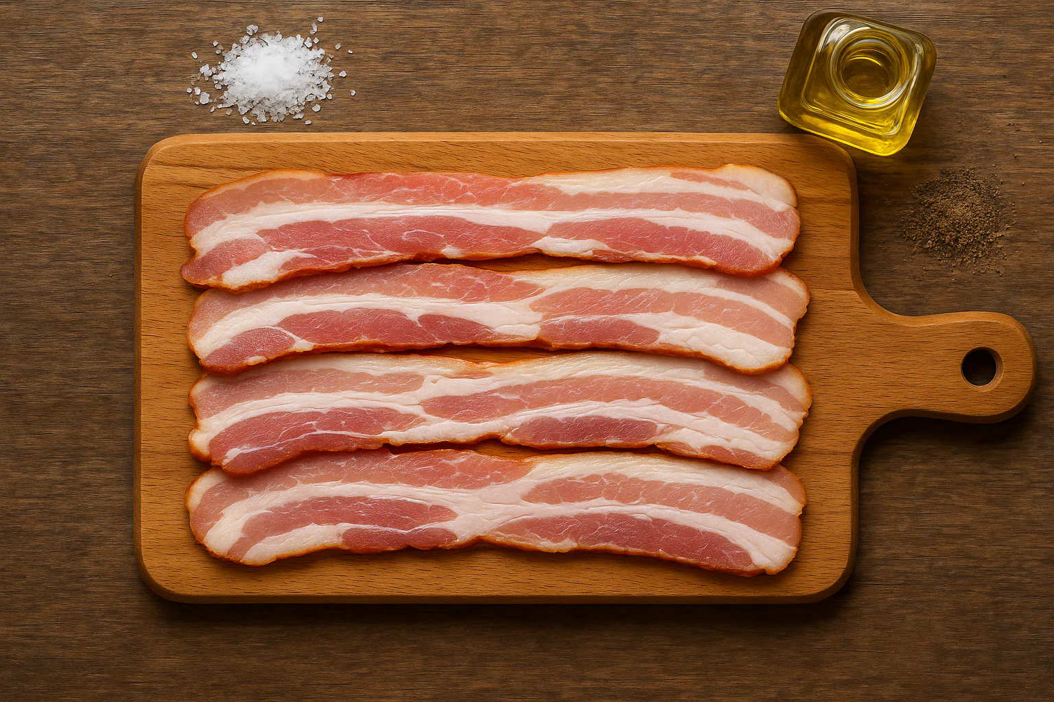 Lonchas de bacon preparadas antes de cocinar