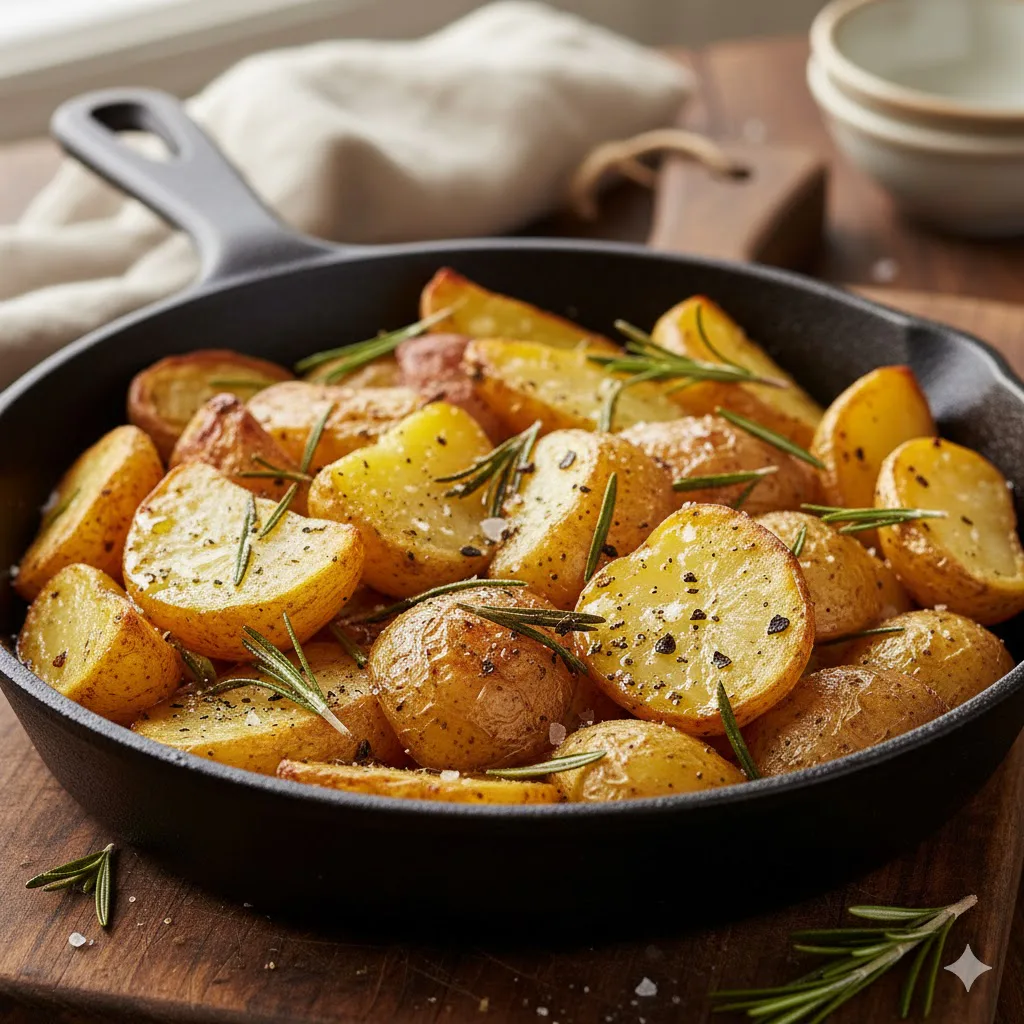 Patatas al romero doradas y recién salidas del horno
