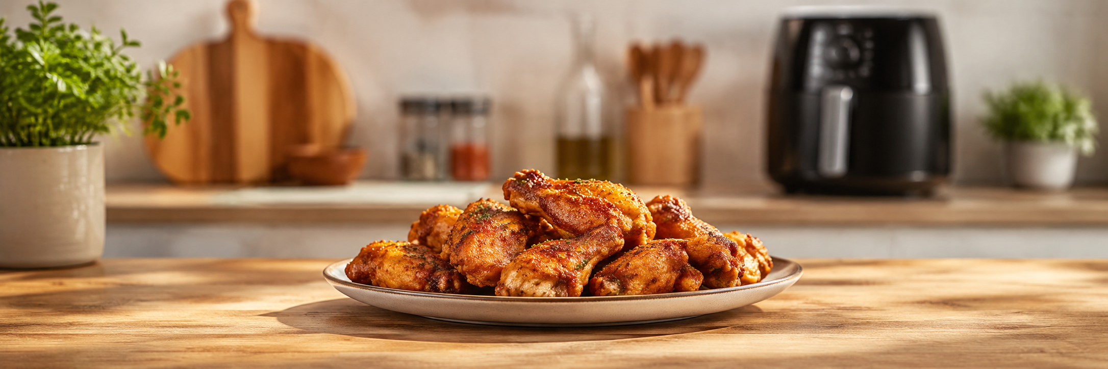 Alitas de pollo doradas cocinadas en freidora de aire
