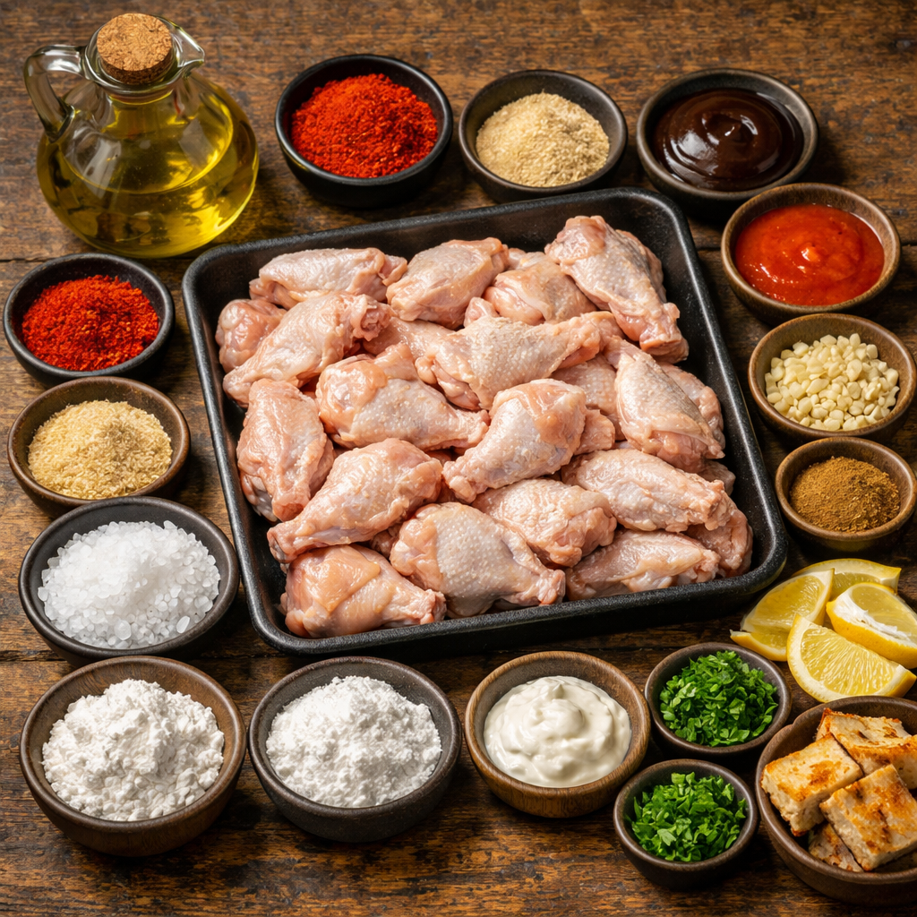 Ingredientes para preparar alitas de pollo en freidora de aire