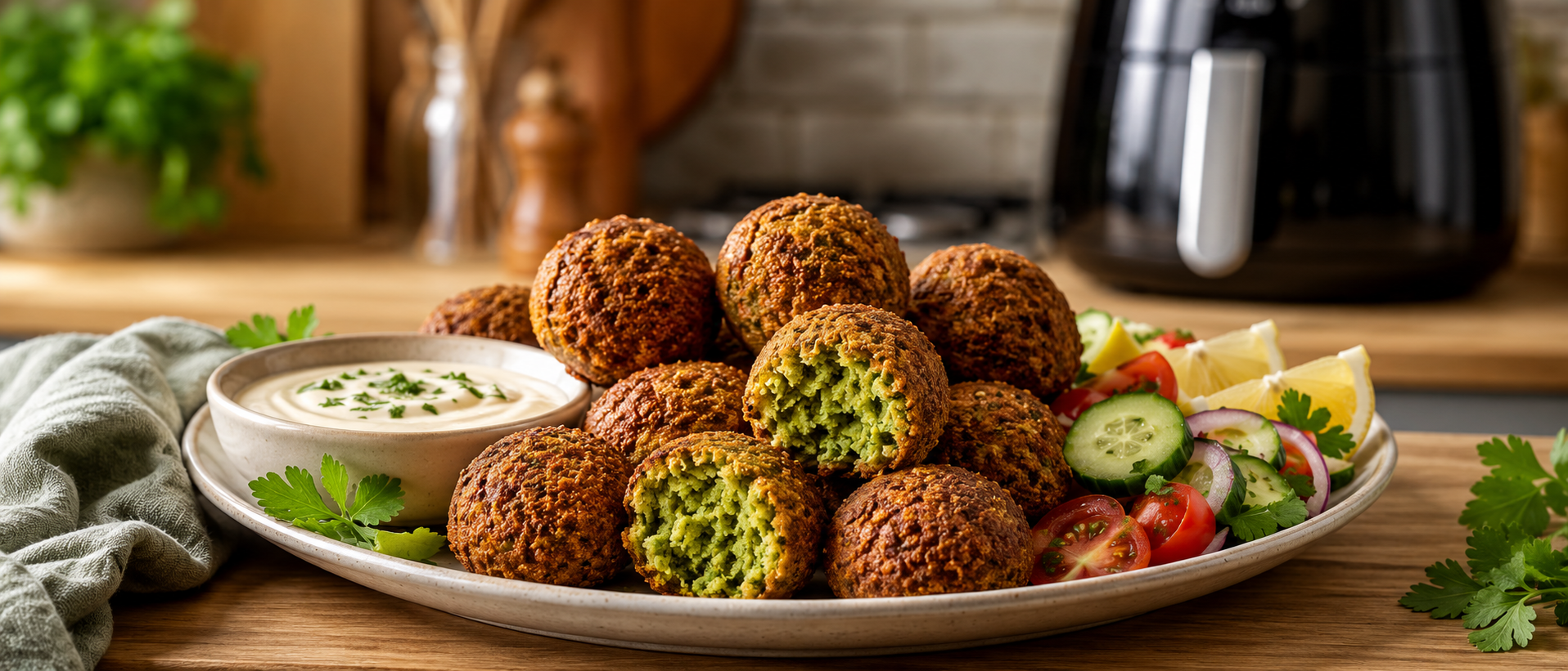 Falafel dorado cocinado en freidora de aire