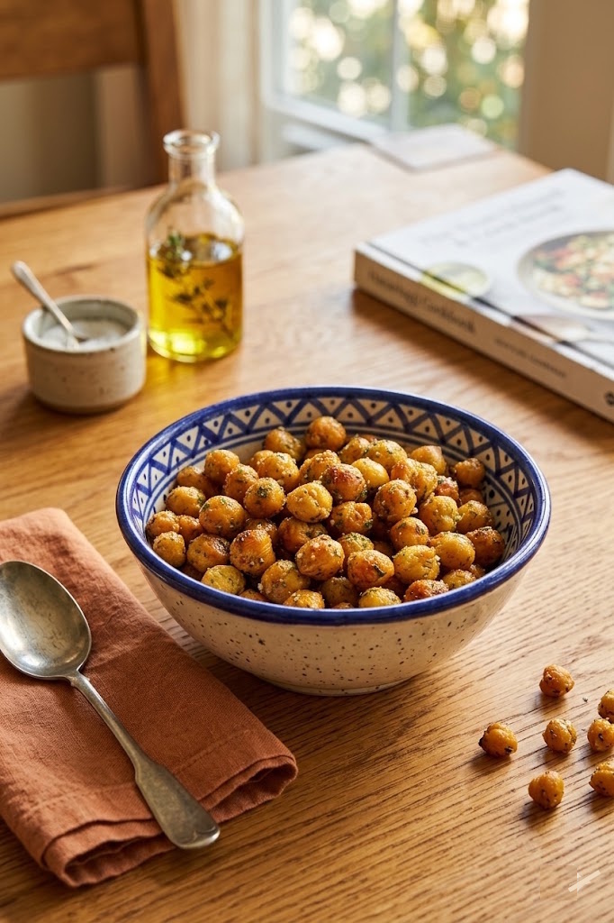 Garbanzos crujientes en freidora de aire servidos como aperitivo