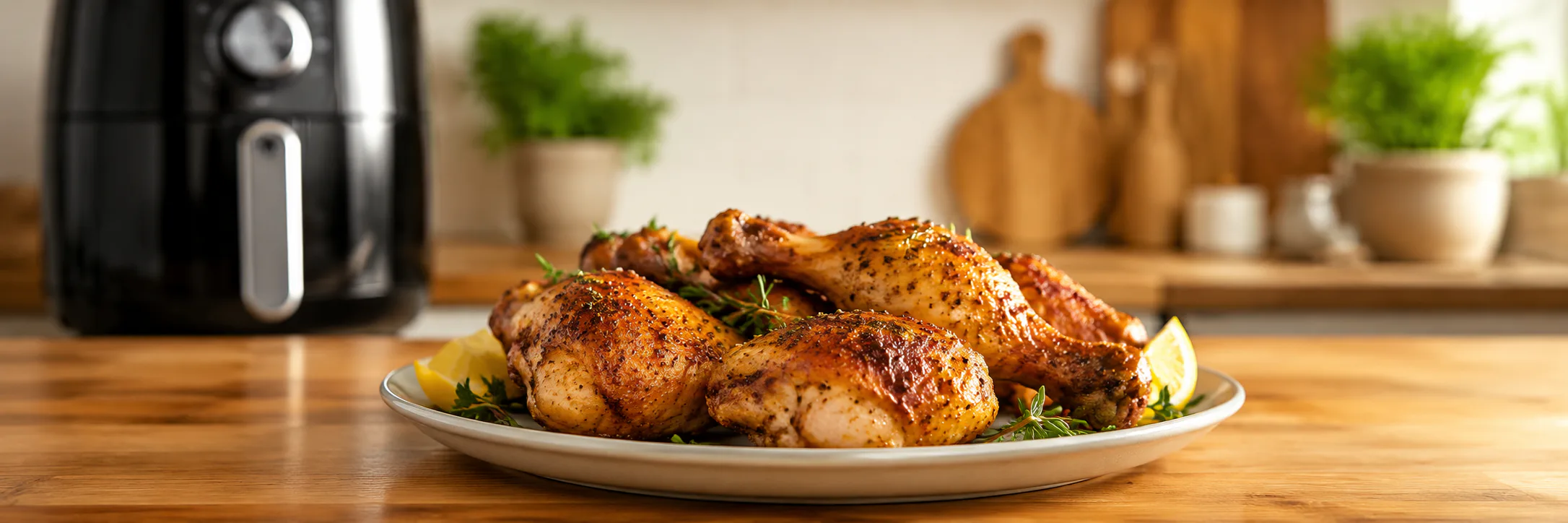 Muslos de pollo en freidora de aire con piel dorada