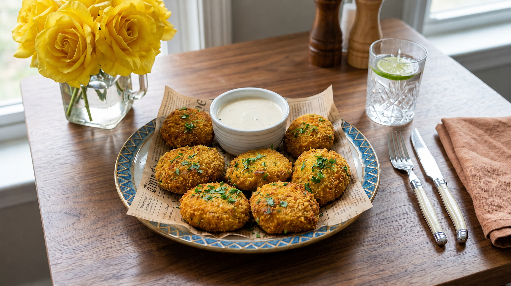 Nuggets caseros en freidora de aire servidos dorados y crujientes