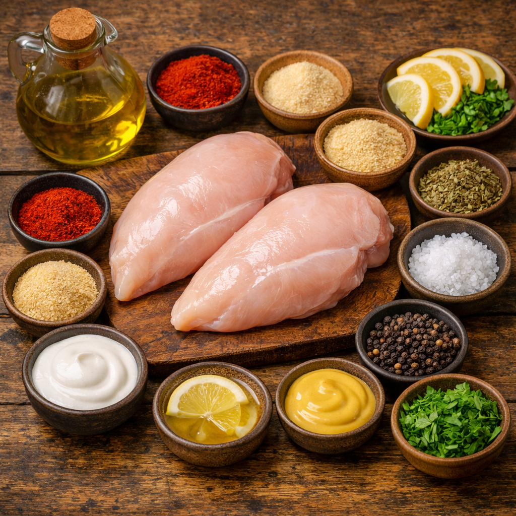 Ingredientes para preparar pechuga de pollo en freidora de aire