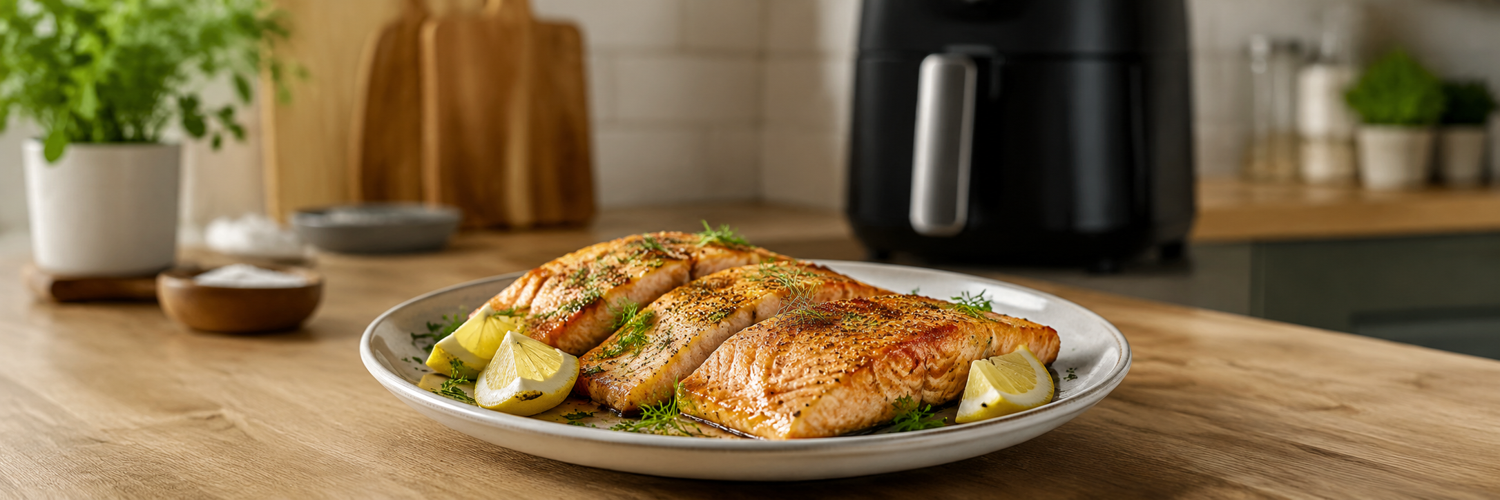 Salmón dorado cocinado en freidora de aire
