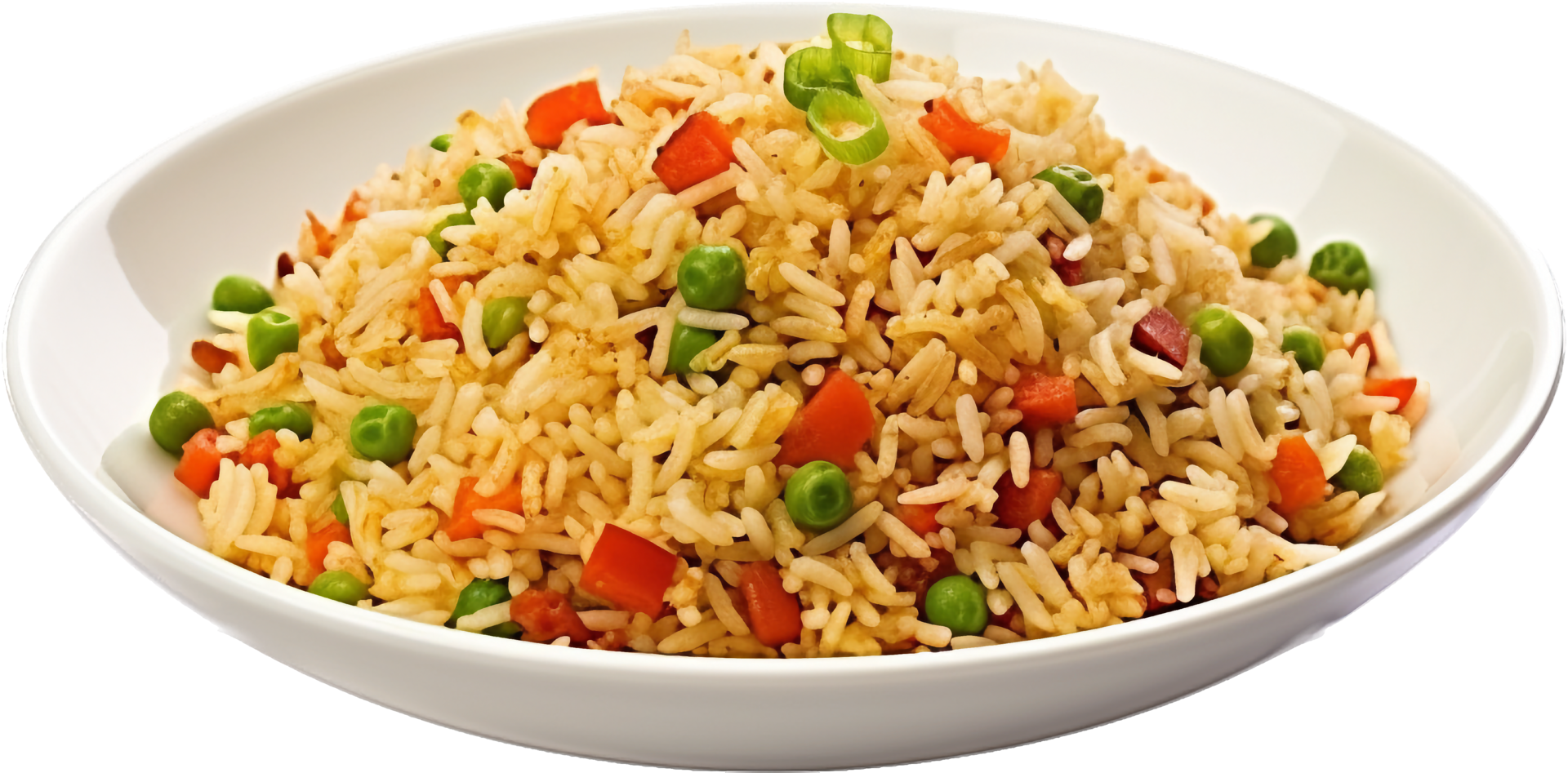 Arroz seco con carne, pimiento rojo y guisantes en cazuela de barro - Plato casero completo