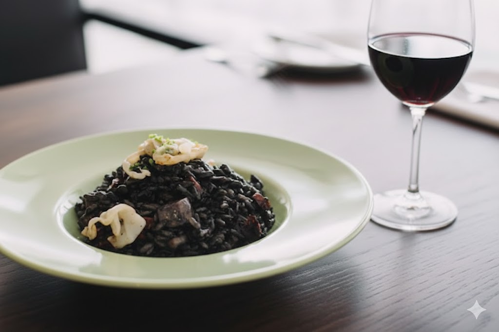 Arroz negro con sepia y alioli listo para servir