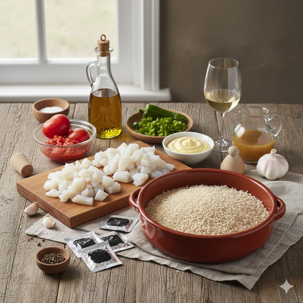 Ingredientes para Arroz negro con sepia y alioli