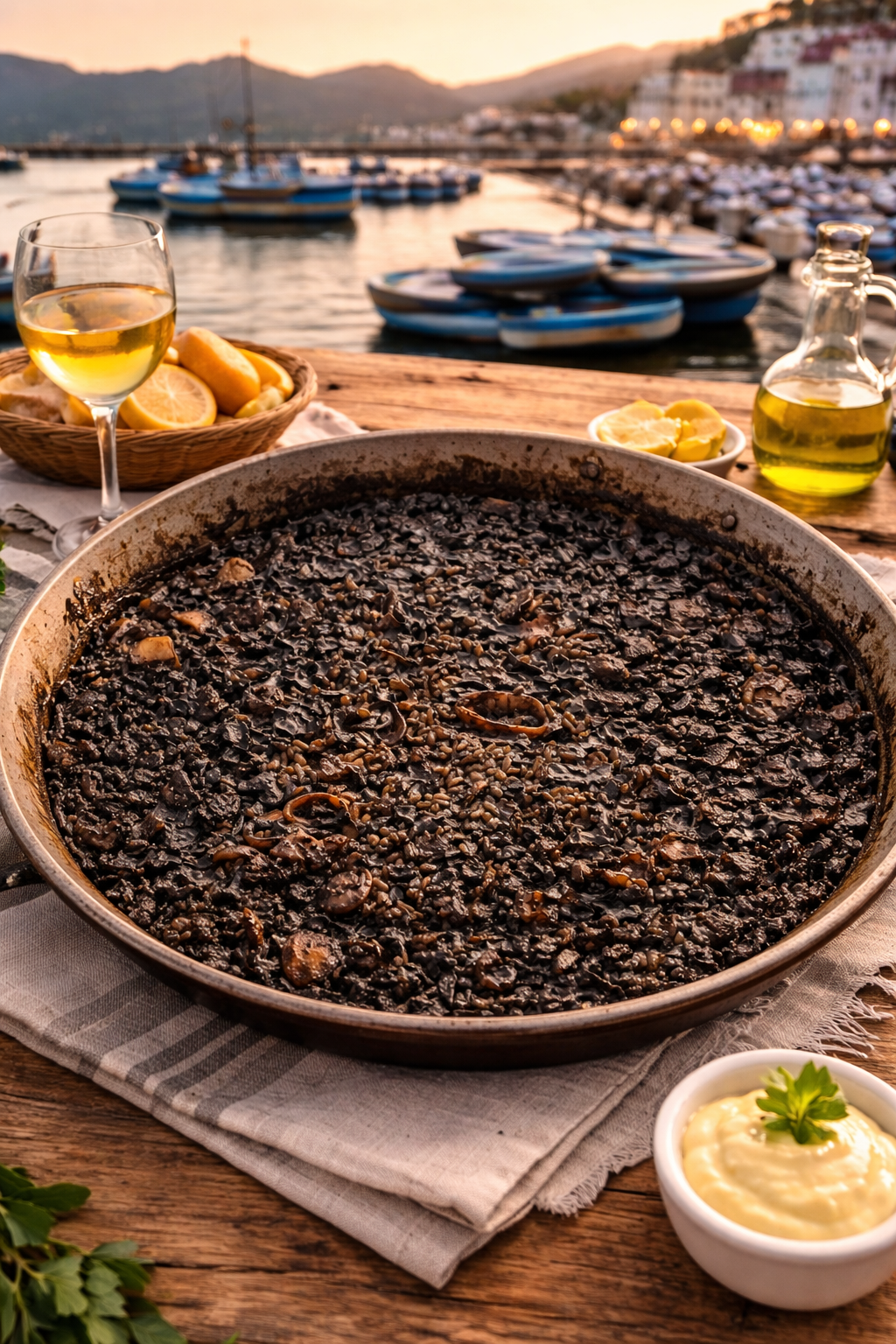 Detalle 1 del proceso de Arroz negro con sepia y alioli