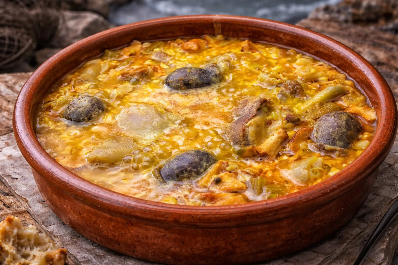 Arroz caldoso de pato con alubias y nabo