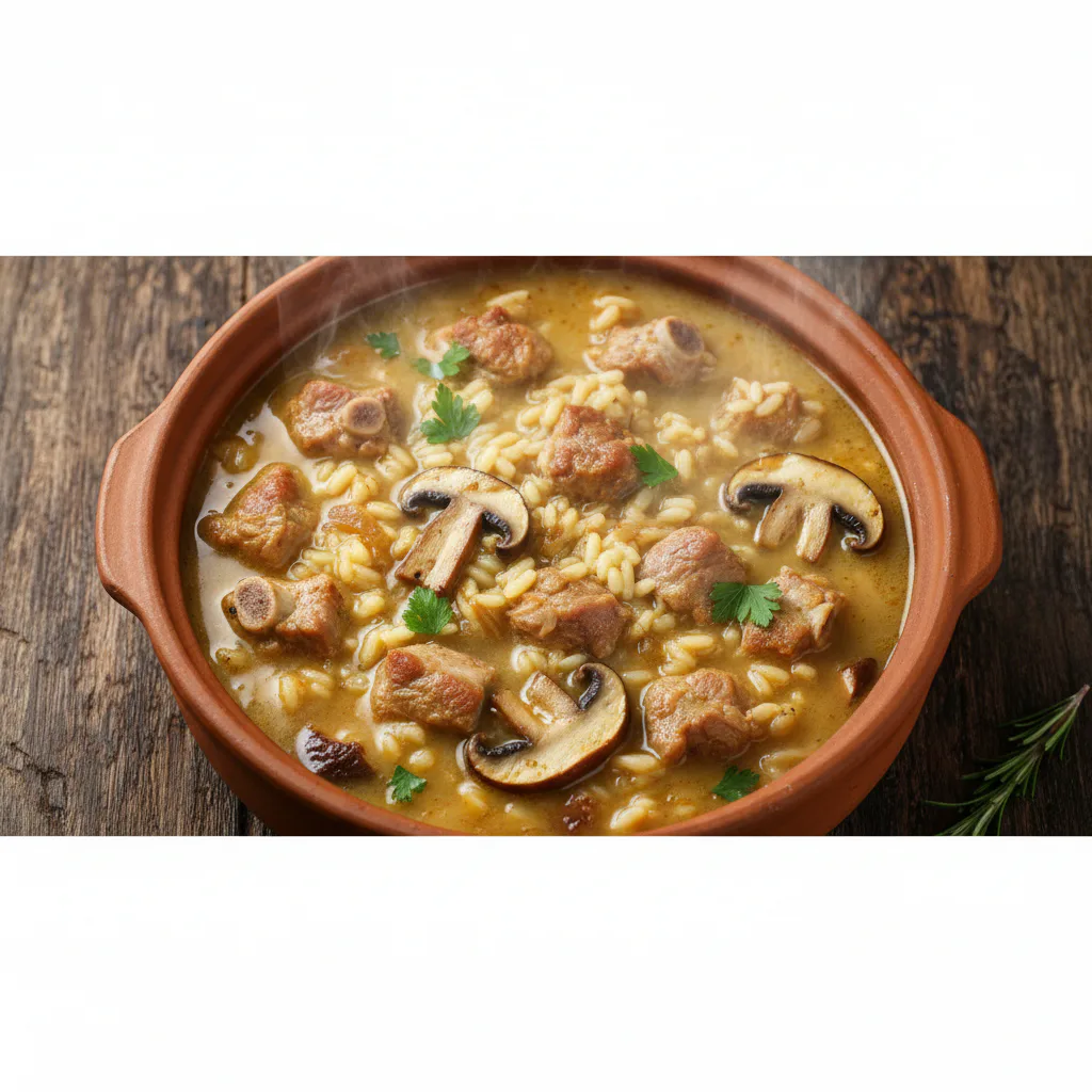 Arroz caldoso de costillas y setas