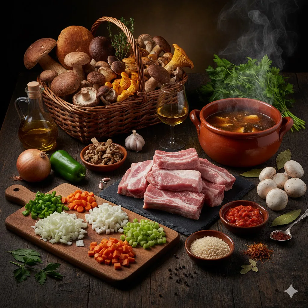 Ingredientes para Arroz caldoso de costillas y setas