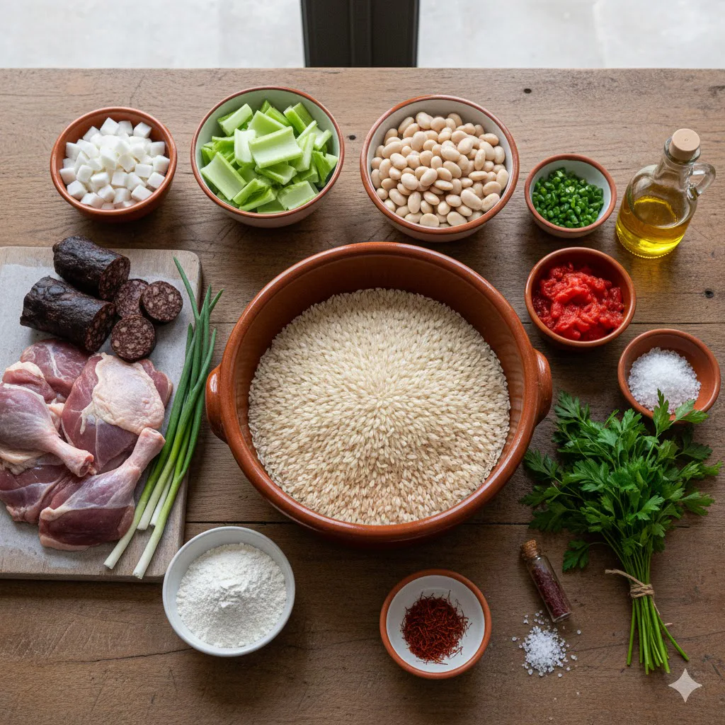 Ingredientes para Arroz meloso con pato, cardos, alubias y morcillas