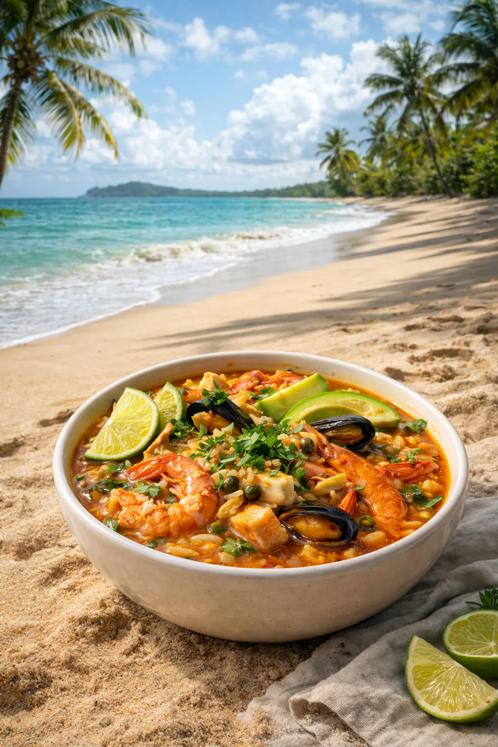 Detalle 1 del proceso de Asopao de mariscos caribeño