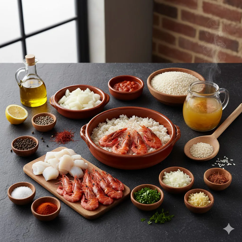 Ingredientes para Arroz meloso de sepia y gambas