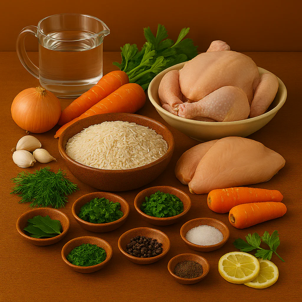 Ingredientes para Sopa de arroz con pollo
