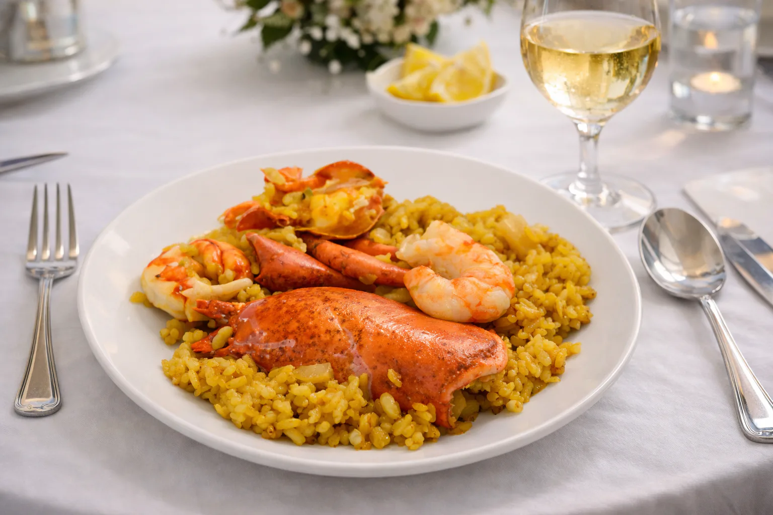 Paella de bogavante listo para servir