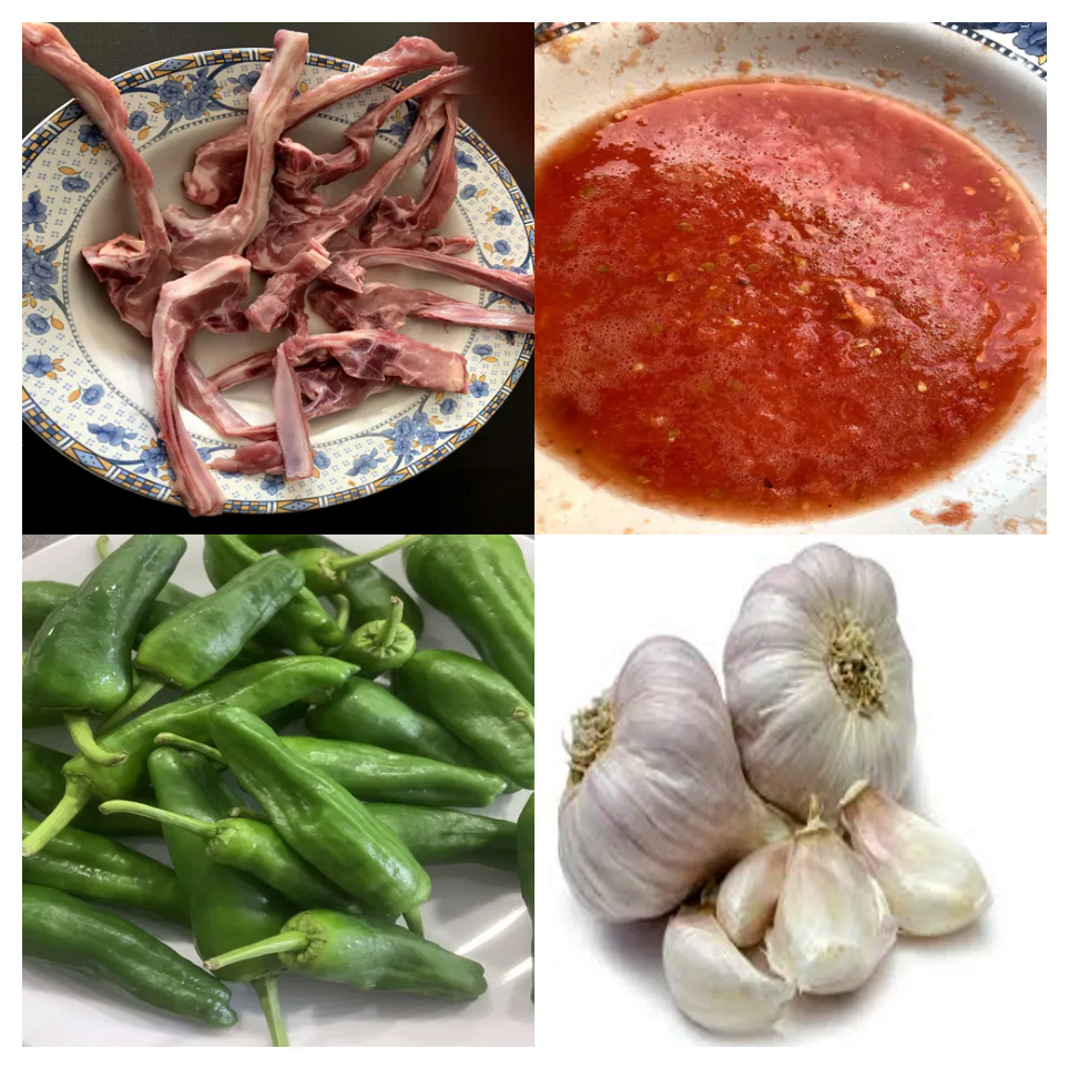 Ingredientes para Paella de chuletas de cordero con pimientos del Padrón