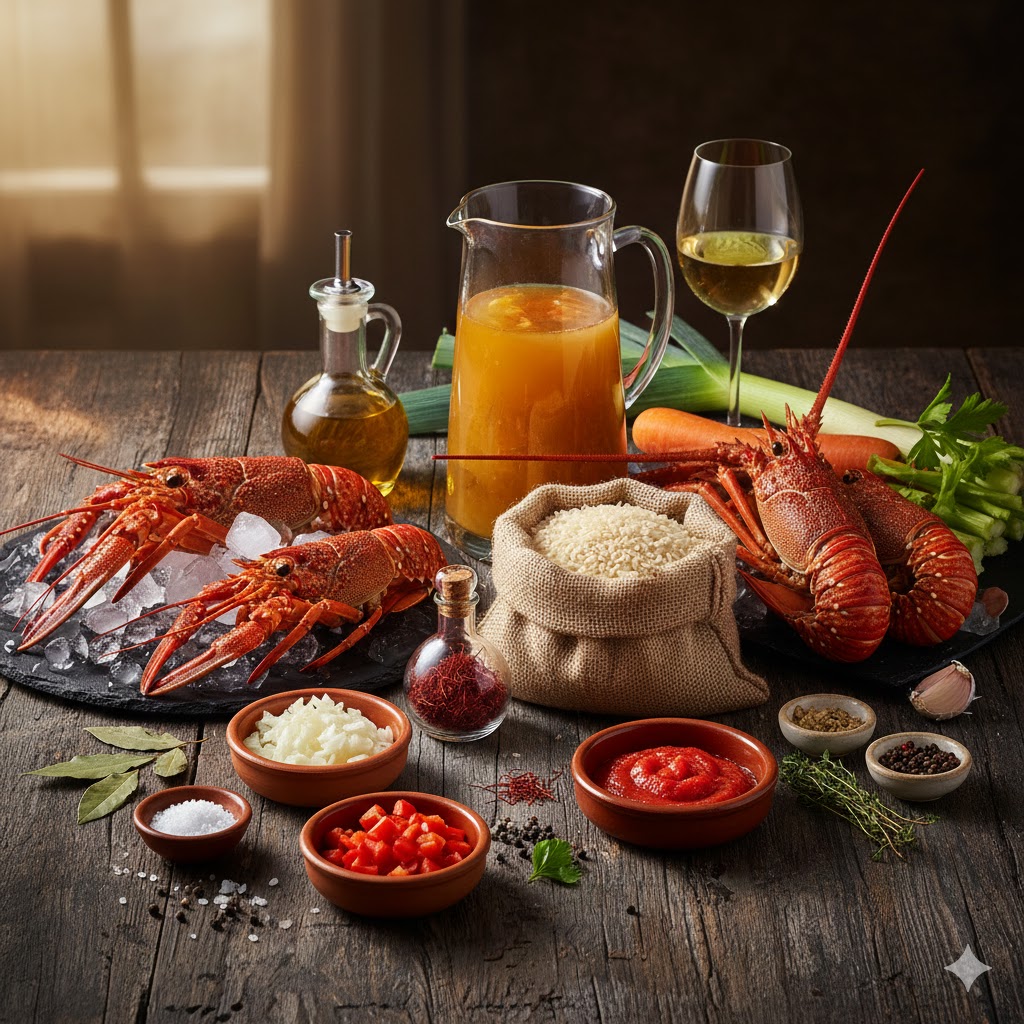 Ingredientes de lujo: langostas vivas, arroz bomba premium, azafrán en hebras y verduras frescas