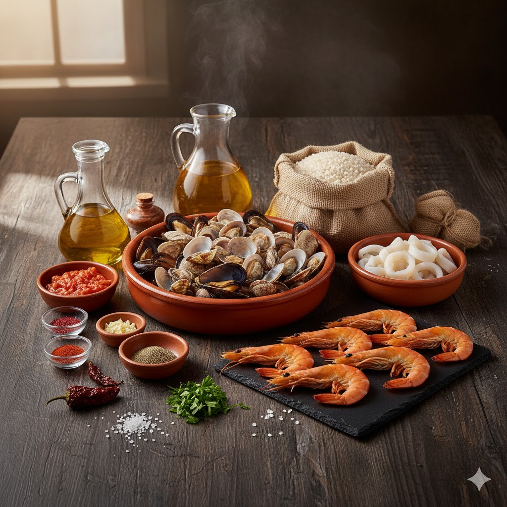 Ingredientes para Paella de marisco