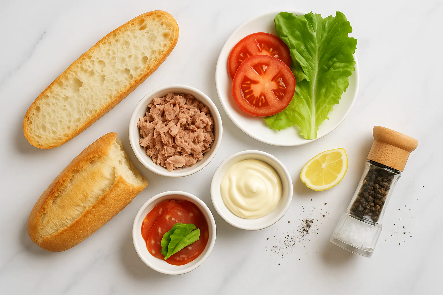 Ingredientes para bocadillo de atún con mayonesa