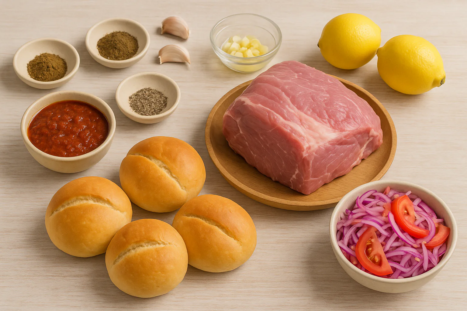 Ingredientes para sándwich de chola boliviano
