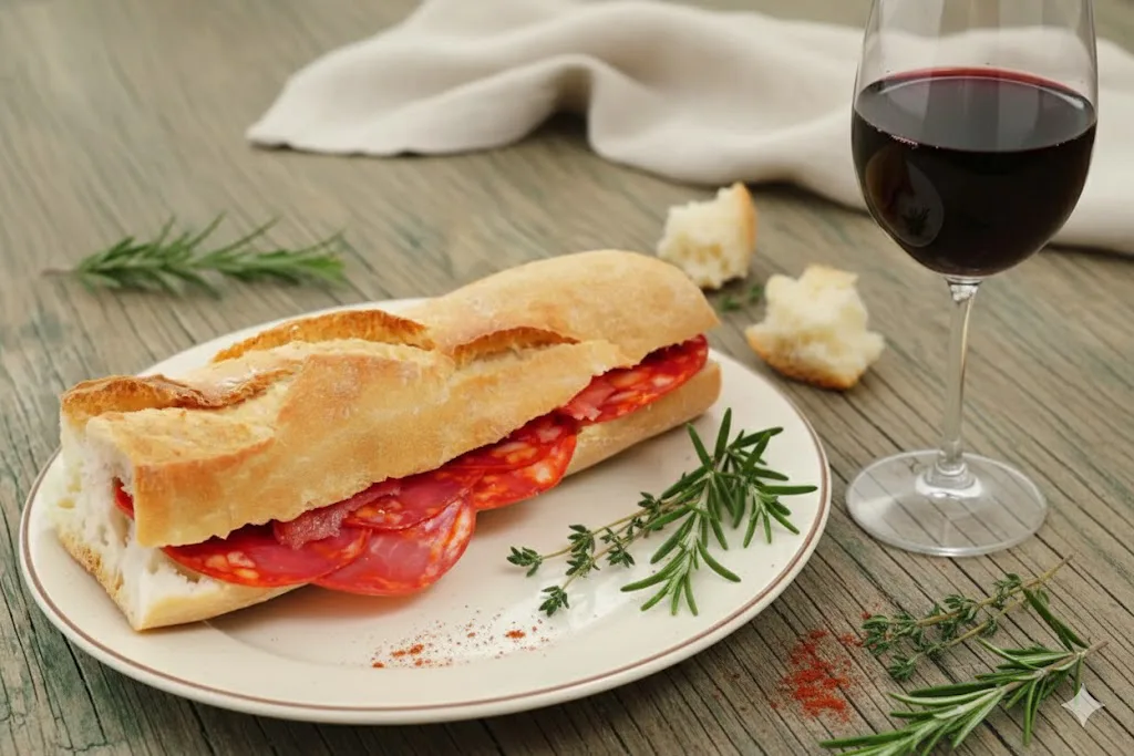 Bocadillo de chorizo curado listo para servir