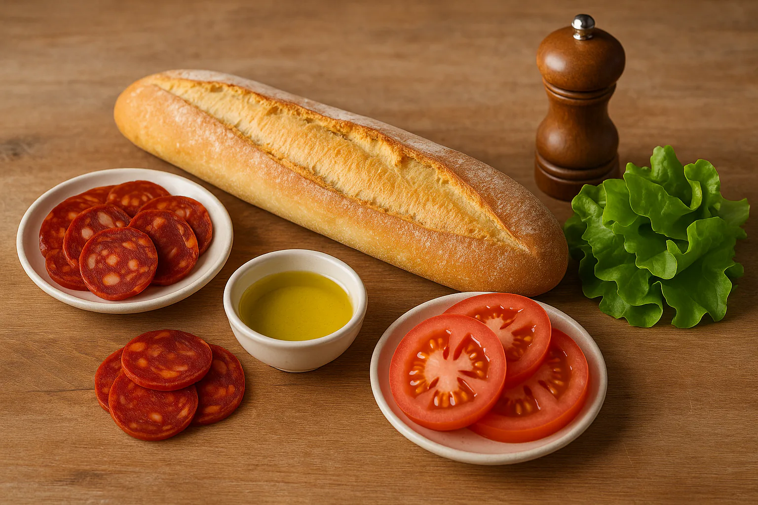 Ingredientes para bocadillo de chorizo curado