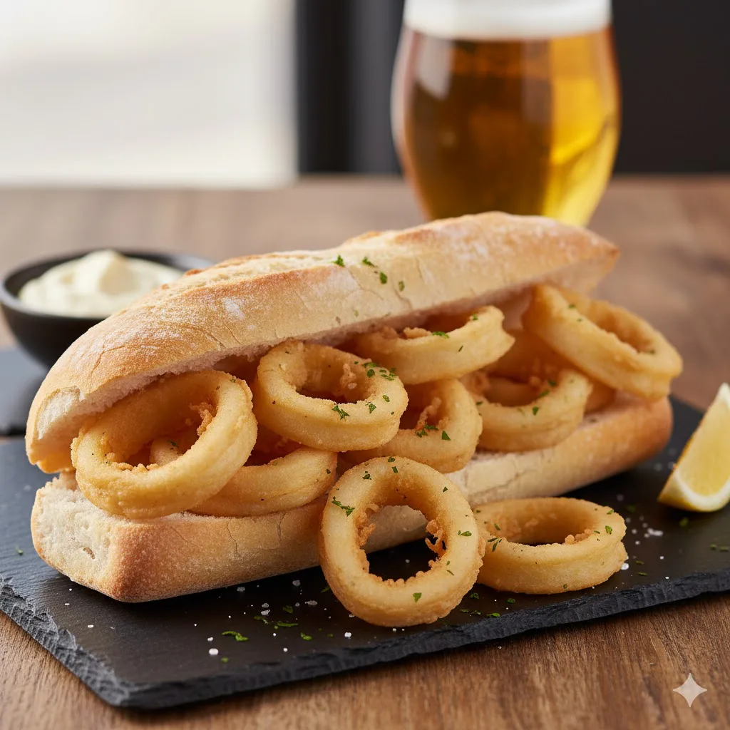 Bocadillo de calamares crujientes