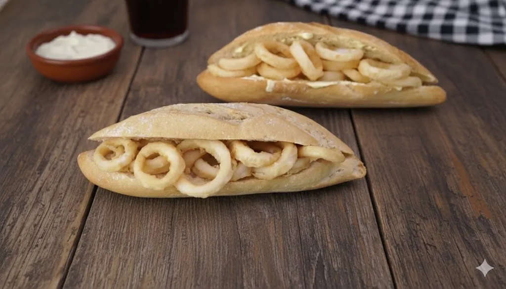 Bocadillo de calamares crujientes listo para servir
